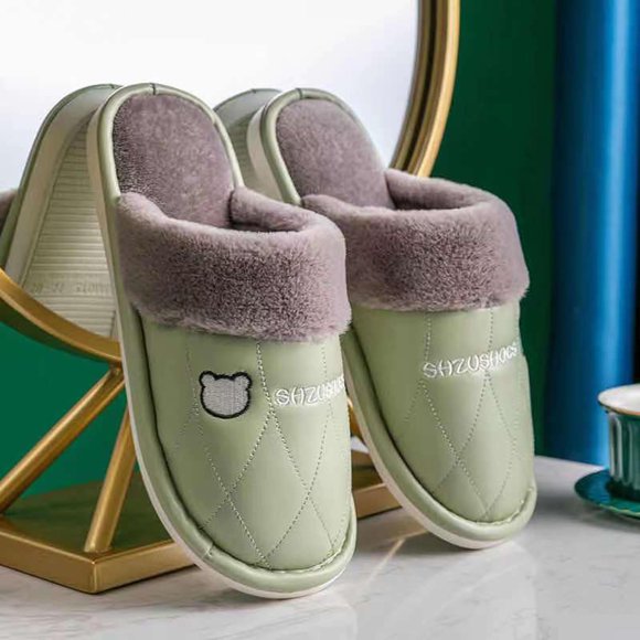 LSLJS Women Winter Closed Toe Slippers Plush Home Slides Warm Flat Men Cotton Shoes, Women's Slippers