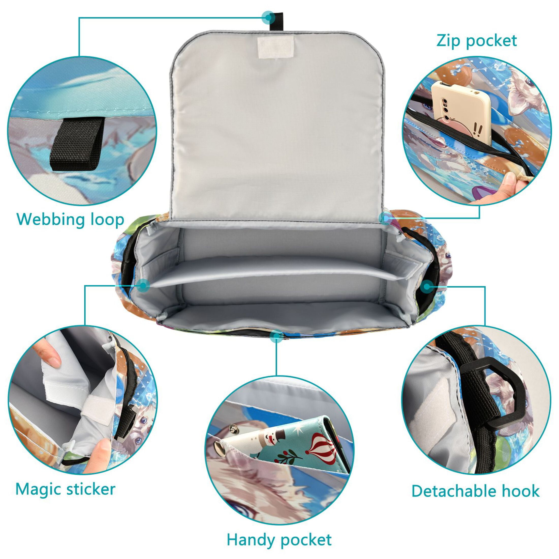 DIXRUYEE Stroller Organizer Joyful Pool Pup Printed