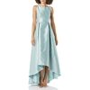 Adrianna Papell Womens High Low Mikado Ball Gown with V-Back, Aqua dust, 6