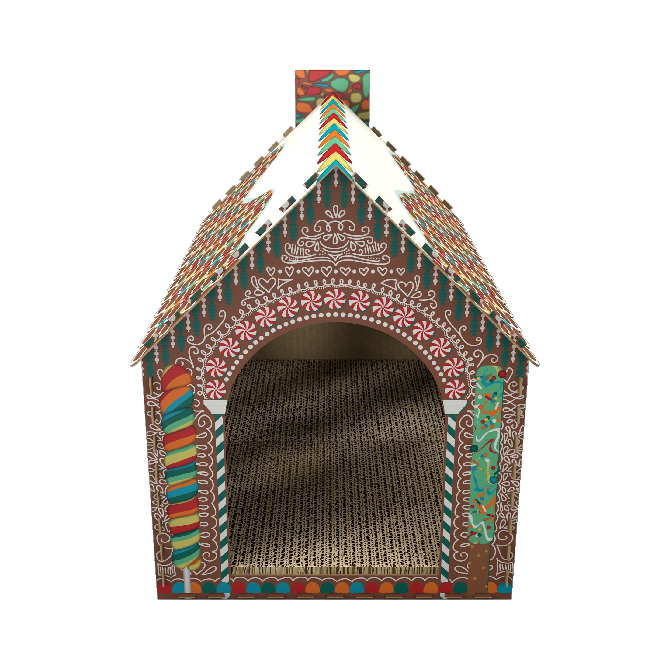 Pet Champion Corrugated Cat Scratching Gingerbread Playhouse W Catnip