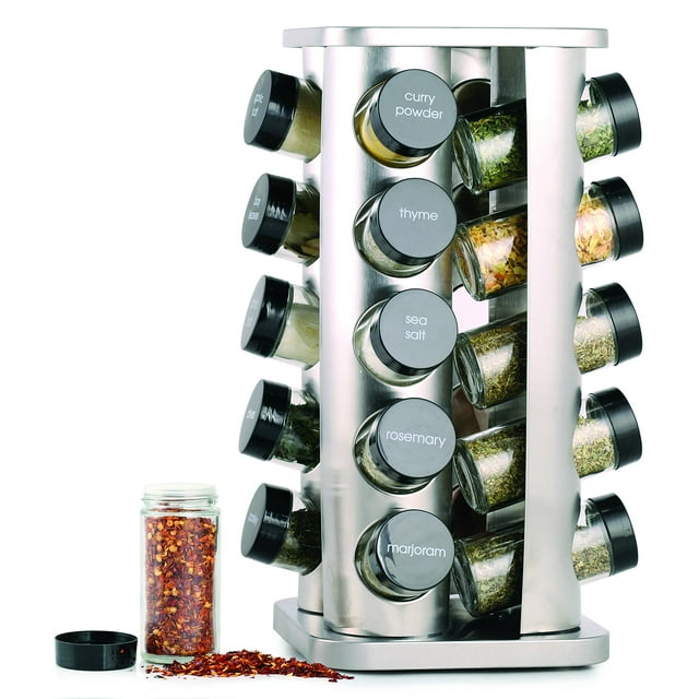 Especiero giratorio de acero inoxidable Orii con 20 frascos