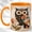Orange, variant on Ornate Owl Coffee Mug, Geometric Bird Mug, Ceramic 11 oz