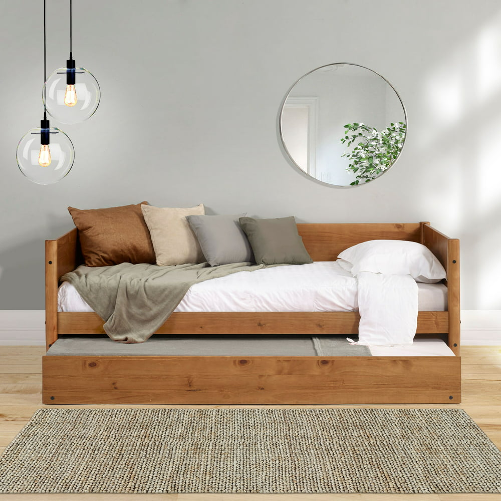Mid-Century Modern Twin Size Day Bed with Twin Trundle - Castanho