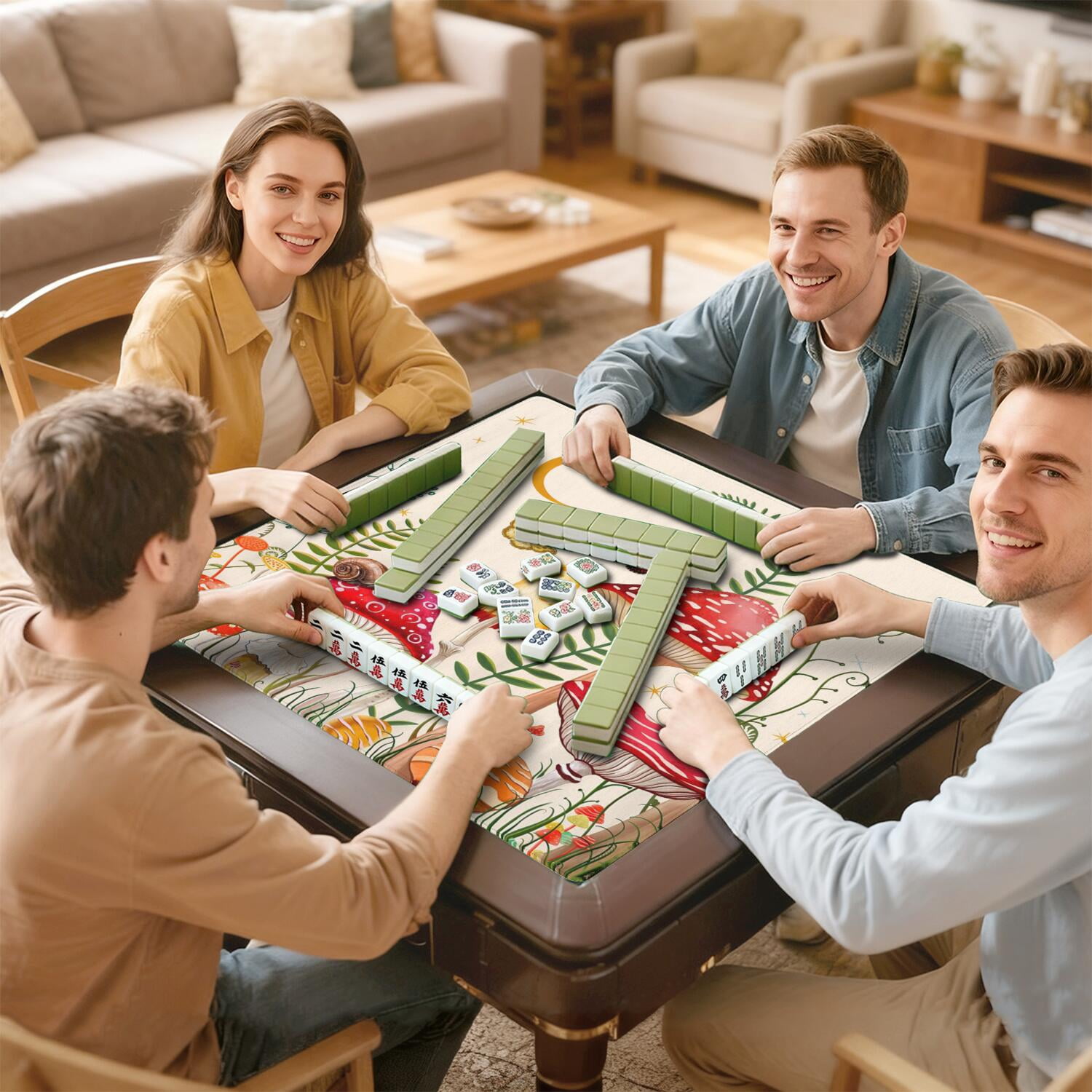 31.5 Inch Botanical Style Mahjong Mat Made of Rubber with Anti-Slip Non-Skid Backing and Noise Reduction Technology for Multi-Purpose Game Table Use