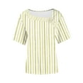 thumbnail image 7 of QQAMB Womens Tops Petal Sleeve Strip Printed Summer Trendy T-Shirt Casual Loose Square Neck Button Blouse Tees Yellow M, 7 of 7