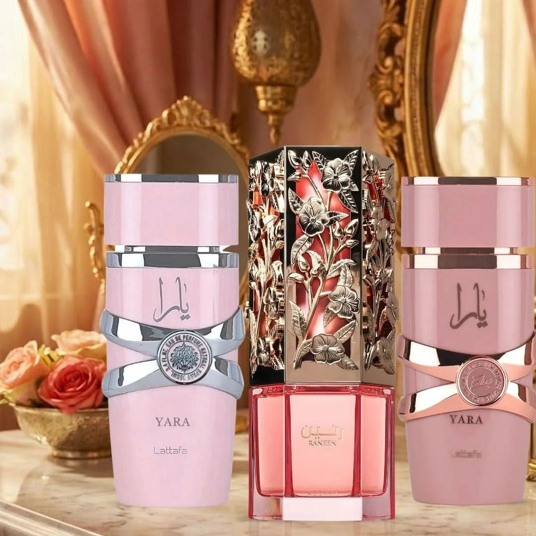 Yara and Yara Elixir 100ml by Lattafa & Raneen 80ml by Asdaaf Eau De Parfum Spray (Bundle)
