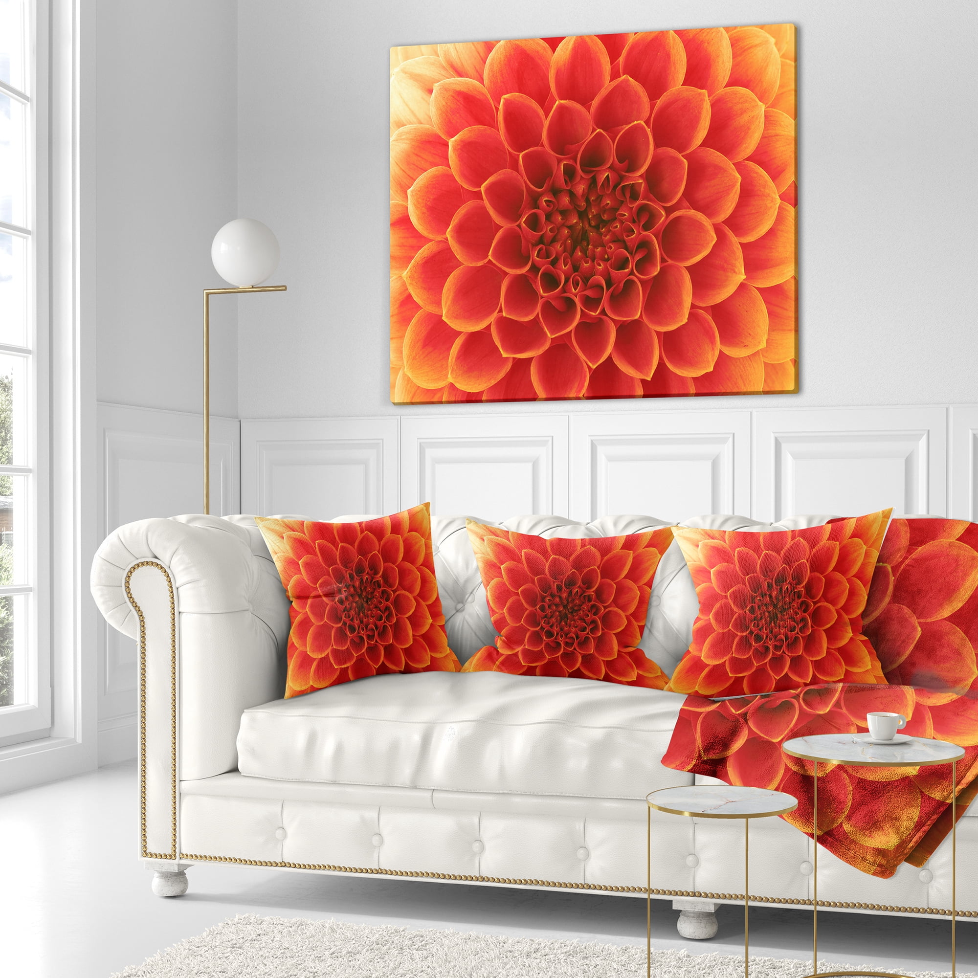 Designart Orange Abstract Flower Petals - Floral Throw Pillow - 16x16