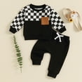thumbnail image 2 of Toddler Baby Boy Girl Fall Winter Outfit Checkerboard Long Sleeve Sweatshirts Tops and Jogger Pants Set Infant Casual Clothes, 2 of 8