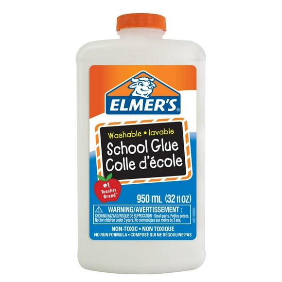 Colle d'école lavable Elmer’s, blanche, idéale pour fabriquer de la glu (slime) 950 mL
