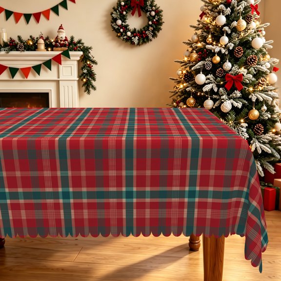 Duangreer Christmas Rectangle Tablecloth, Retro Red Green Checkered Print, Waterproof Wrinkle Resistant, 60 x 84 Inch, Washable Table Cover for Party Decors Indoor Outdoor