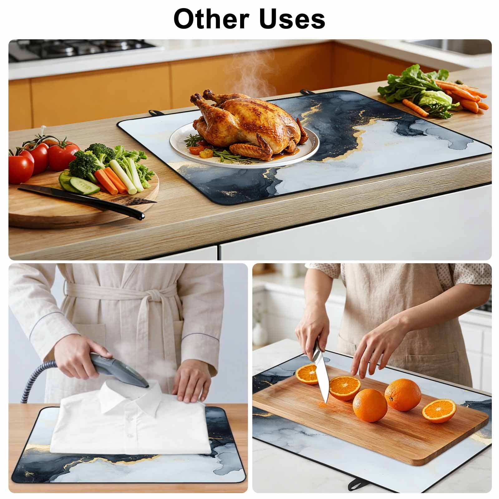 Black Marble Stove Top Cover for Electric Stove, Heat-proof & Non Slip Glass Top Stove Cover Protector, Modern Abstract Art Ink Painted Kitchen Flat Cooktop Rubber Mat 24x21 Inches