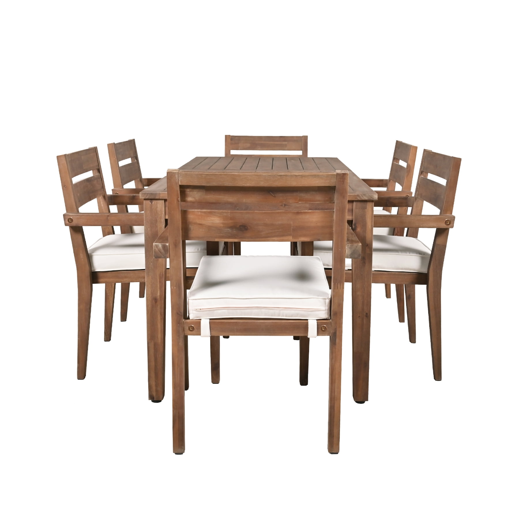 Harper & Bright Designs 7-Piece Contemporary Acacia Wood Sturdy Frame Dining Furniture Sets Burly Wood