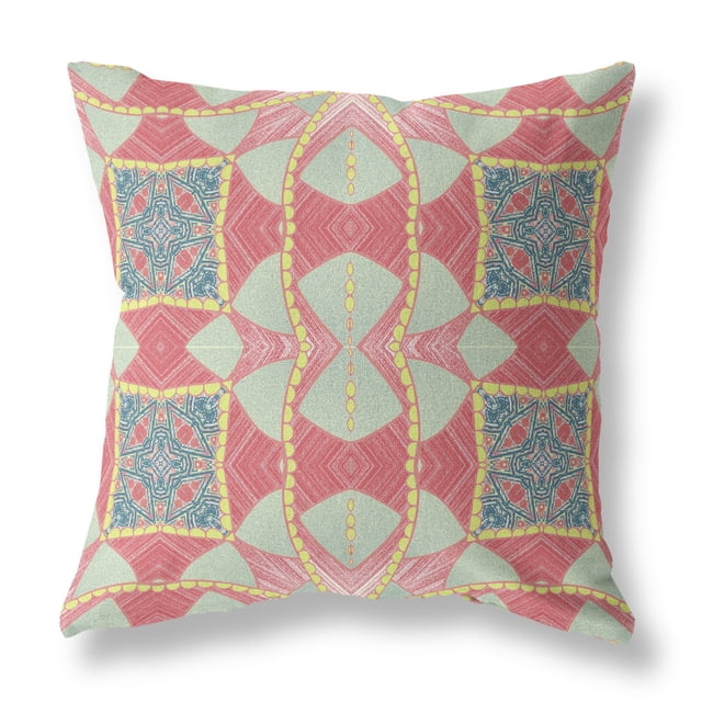 Amrita Sen CAPL499FSDS-ZP-20x20 Cosmic Circle Sprays Suede Zippered Pillow with Insert Red Yellow Dark Aqua