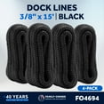 thumbnail image 2 of Five Oceans 4-Pack 3/8" x 15' Boat Dock Lines with 12" Eyelet, Marine-Grade Black Premium Double Braided Nylon Boat Rope 3/8 inch, Boat Ropes for Docking with Loop or Fender Lines - FO4694, 2 of 7