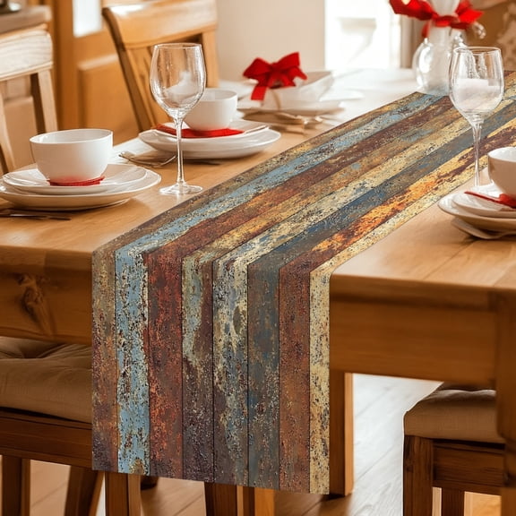 Table Runner Farmhouse Vintage Wood Board Dresser Scarves 13x36 Inch,Linen Table Runners Brown Mottled Texture Tablerunner for Home Dining Indoor Outdoor Wedding Party Tabletop Decor