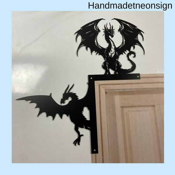 Handmadetneonsign Dragon Door Corner Sign, Dragon Flying Metal Door Topper, Custom Dragon Door Sitter 68917
