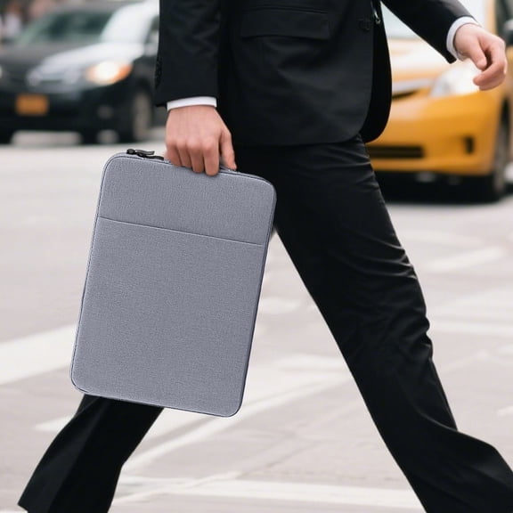 15.6 Inch Laptop Sleeve Case, Linen Fabric Protective Bag Water Resistant, Front Pocket For Chargers Accessories, Lightweight Compatible (A)
