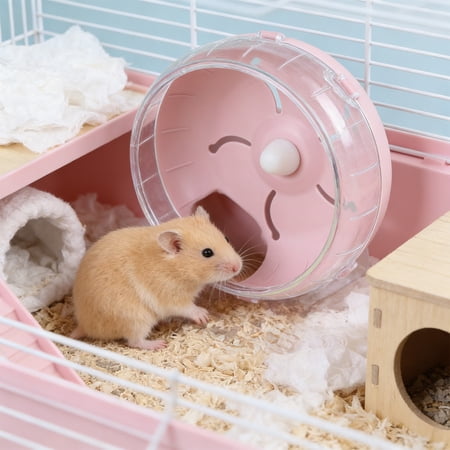 Silent Hamster Exercise Wheel, Plastic Running Wheel for Hamsters, Gerbils, Sugar Gliders, Small Pets Cage Accessory Toy Pink