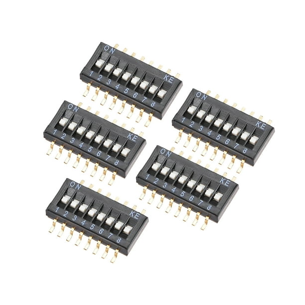 5Pcs Interruptor DIP Montado en Superficie Negro 1-8 Posiciones Paso de 1.27mm para Circuito PCB
