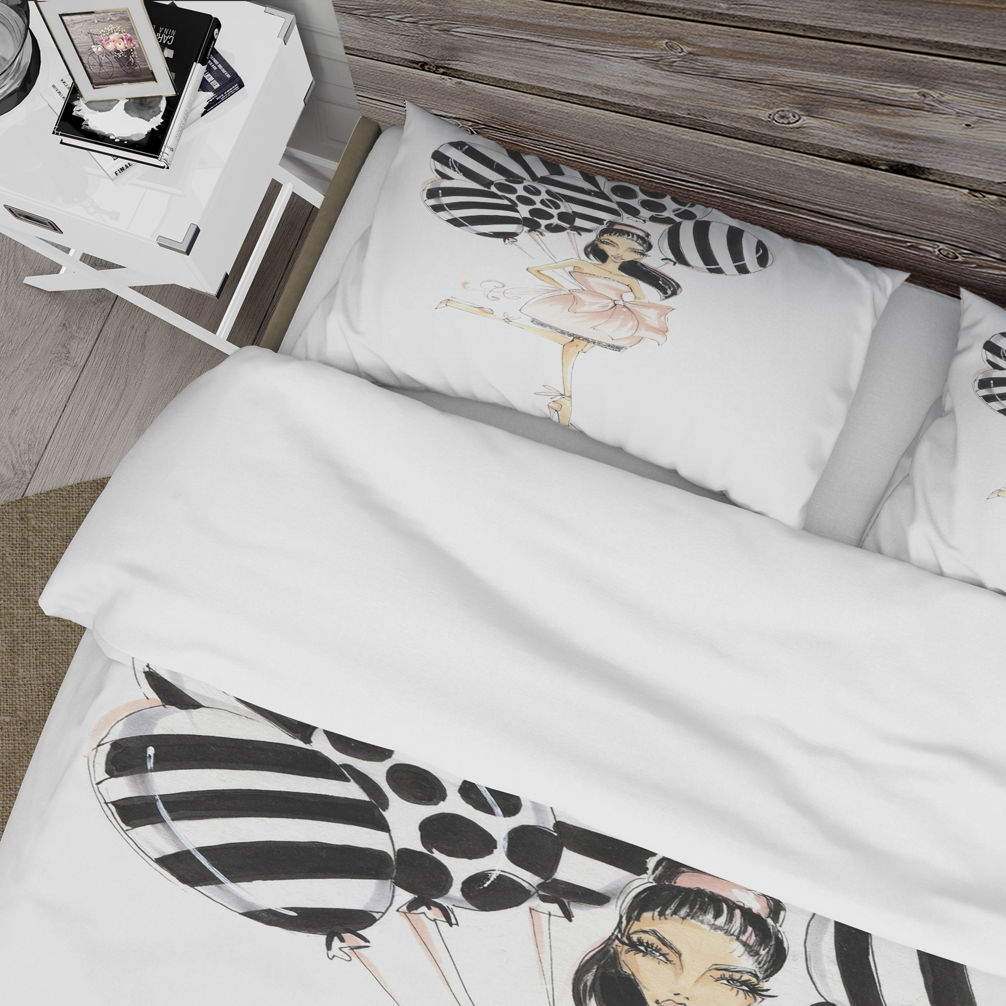 Designart 'Girl with Baloons' Glamour Duvet Cover Set
