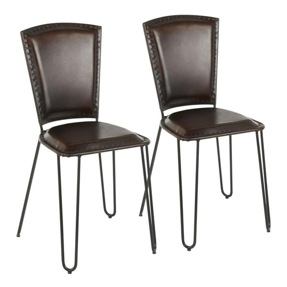 Lumisource Ali Industrial Dining Chair in Black Metal and Espresso Leather - Set of 2