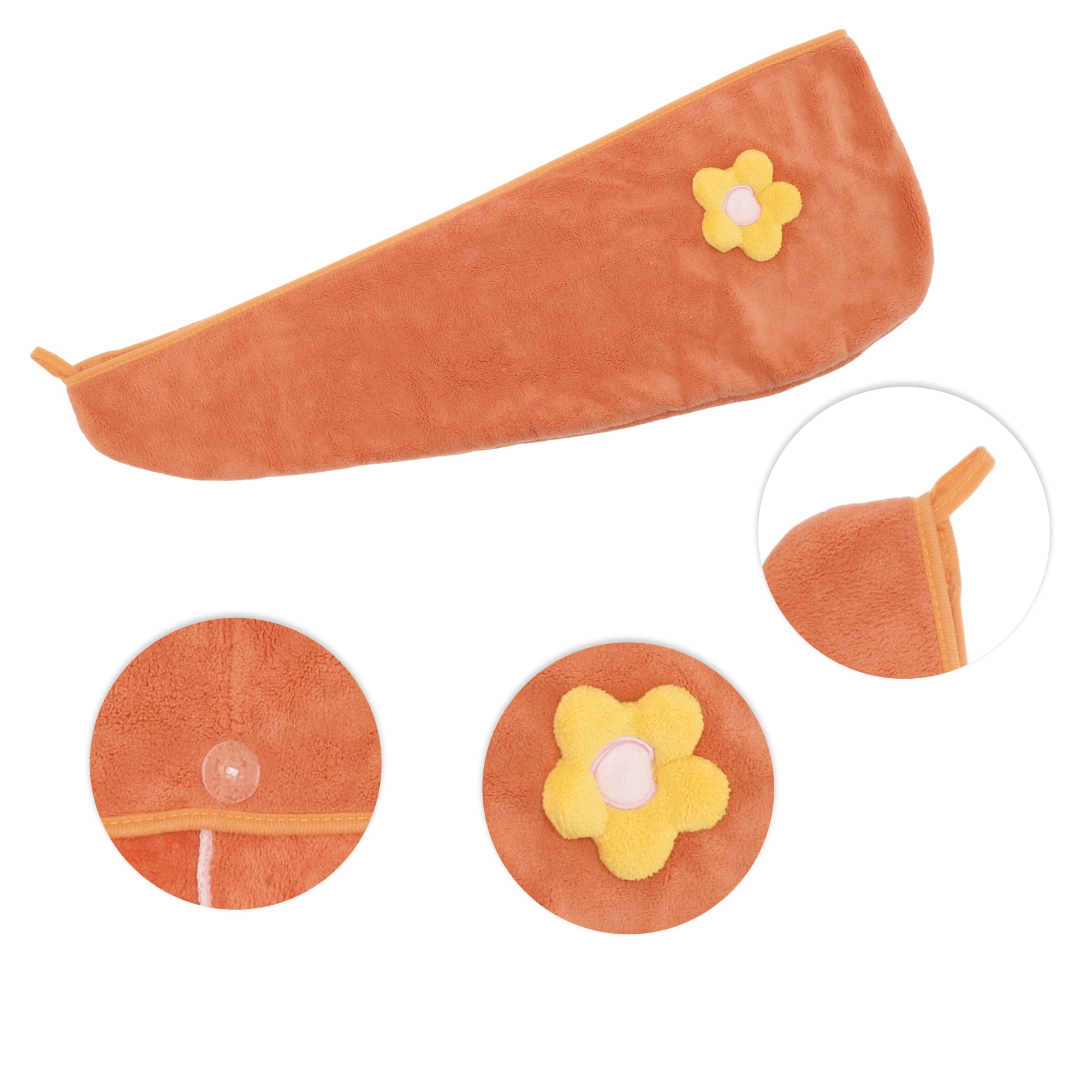 Unique Bargains 1 Pc Women Soft Side Flowers Hair Towel Orange
