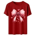 thumbnail image 5 of Women's Valentine's Day Tops Bow Detail Print Round Neck Short Sleeve Tee Red XXXL, 5 of 6