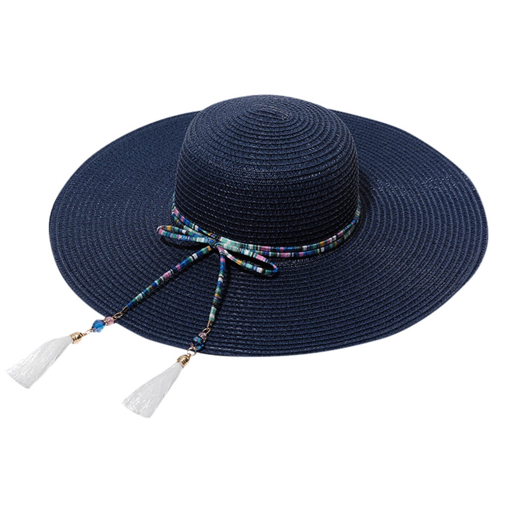 Women Solid Color Big Straw Hat Sun 