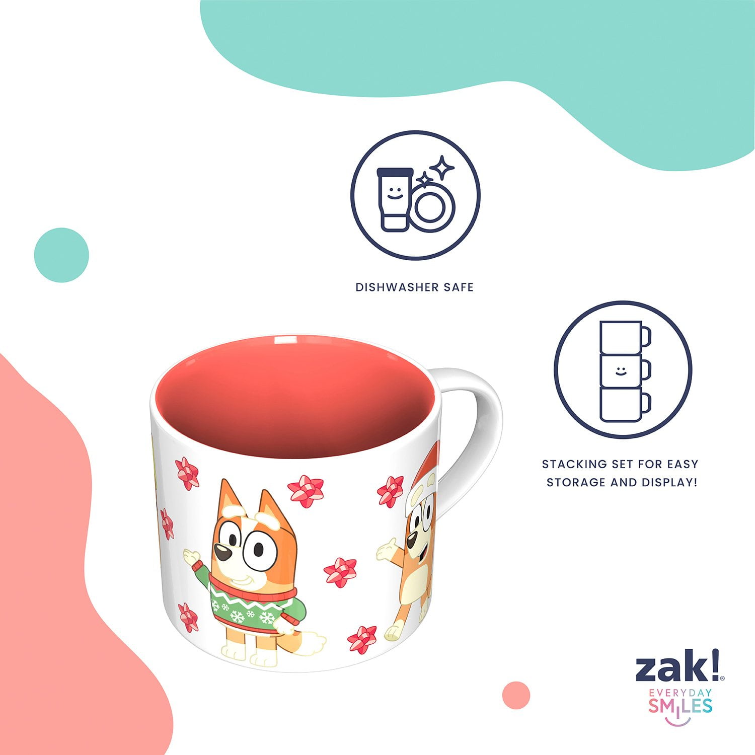 Zak Designs 15oz 4pk Stackable Ceramic Holiday Mugs in Gift Box - Bluey