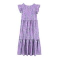 thumbnail image 4 of Kiviey Girls Summer Dress Ruffle Cap Sleeve Maxi Dress with Pockets Vacation Beach Dress Size 6-7, 4 of 5