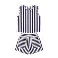 thumbnail image 5 of NMMUED Womens Two Piece Sets Summer Scoop Neck Sleeveless Striped Tops and Elastic Waist Shorts Casual Everyday Travel Holiday Lounge Matching Outfits Blue XL, 5 of 5