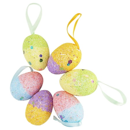 Elenxs 6Pcs Easter Eggs Colorful Speckled Foam Fake Eggshell Simulation Party Decoration Toys Boy Girl Gift