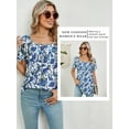 thumbnail image 6 of SLADYGLO Women Floral Print Scoop Neck Buttons Short Sleeve Pleated Curved Hem T-Shirt, 6 of 7