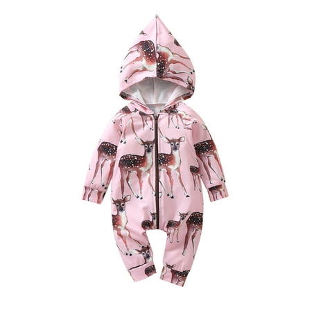 

Fanvereka Infant Baby Girl Boy Deer Hooded Onesies Zip Up Jumpsuit Pajamas Set