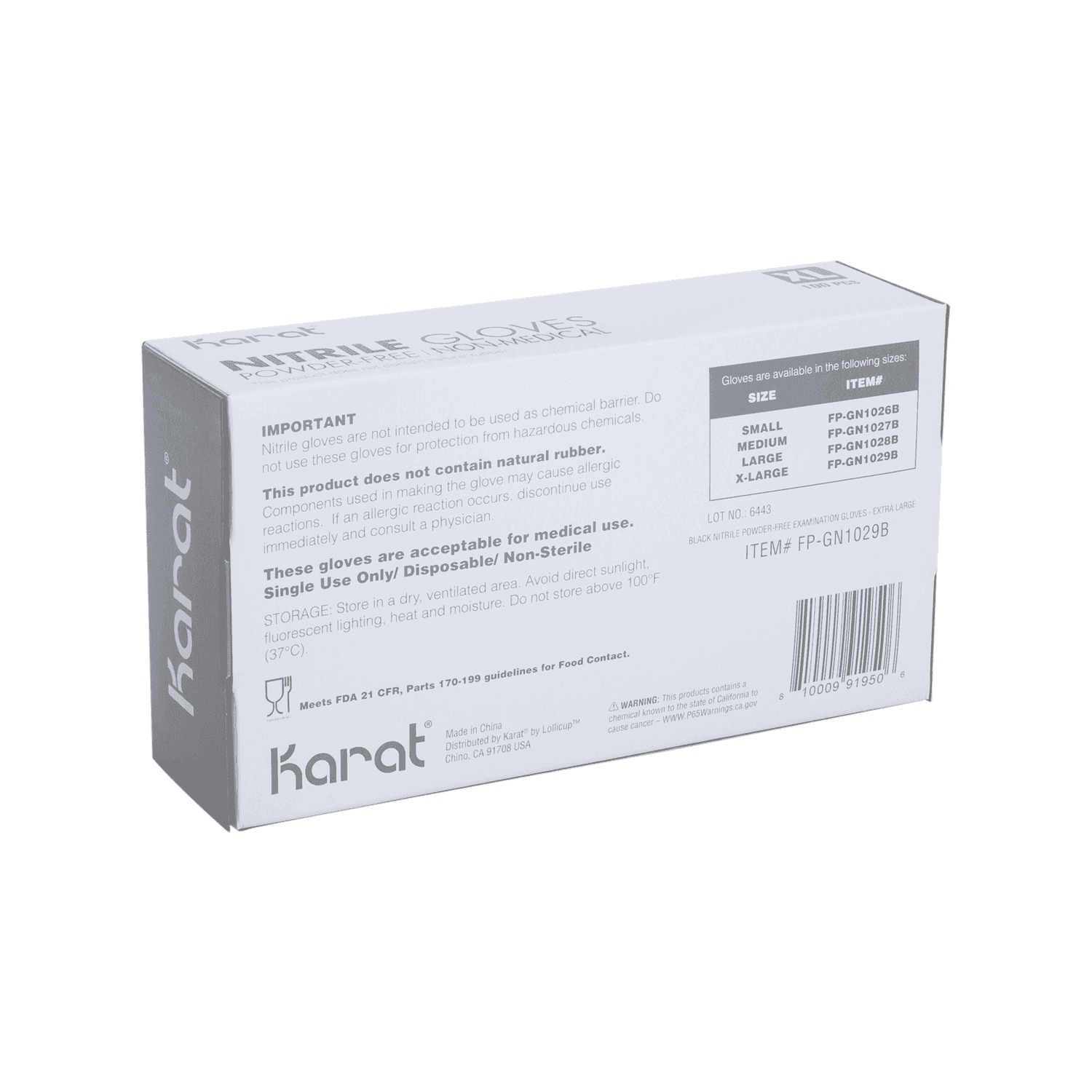 Nitrile Powder - Free Disposable Gloves (Black) - X-Large - 1,000 ct