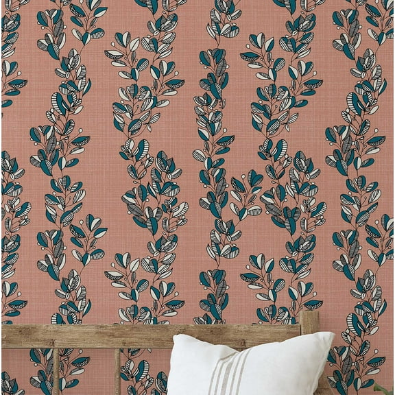S4sassy Self Adhesive Wallpaper, Vintage Vine Print Wallpaper, Orange Removable DIY Vinyl Wall Covering, Peel and Stick Contact Paper for Entryway accent wall, Easy Home Decor Solution-25"x120" inch