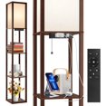 thumbnail image 1 of Floor Lamp with Shelves LED Modern Shelf Floor Lamp with USB Ports Power Outlet Color Temperature Storage Display Wood Column Standing Tall Lamp for Living Room Bedroom Off, 1 of 7