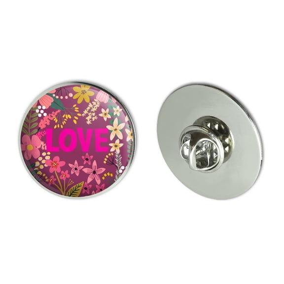 Love and Pretty Flowers Metal 1.1" Tie Tack Hat Lapel Pin Pinback