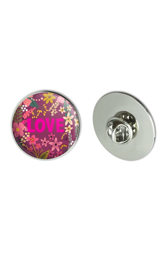 Love and Pretty Flowers Metal 1.1" Tie Tack Hat Lapel Pin Pinback