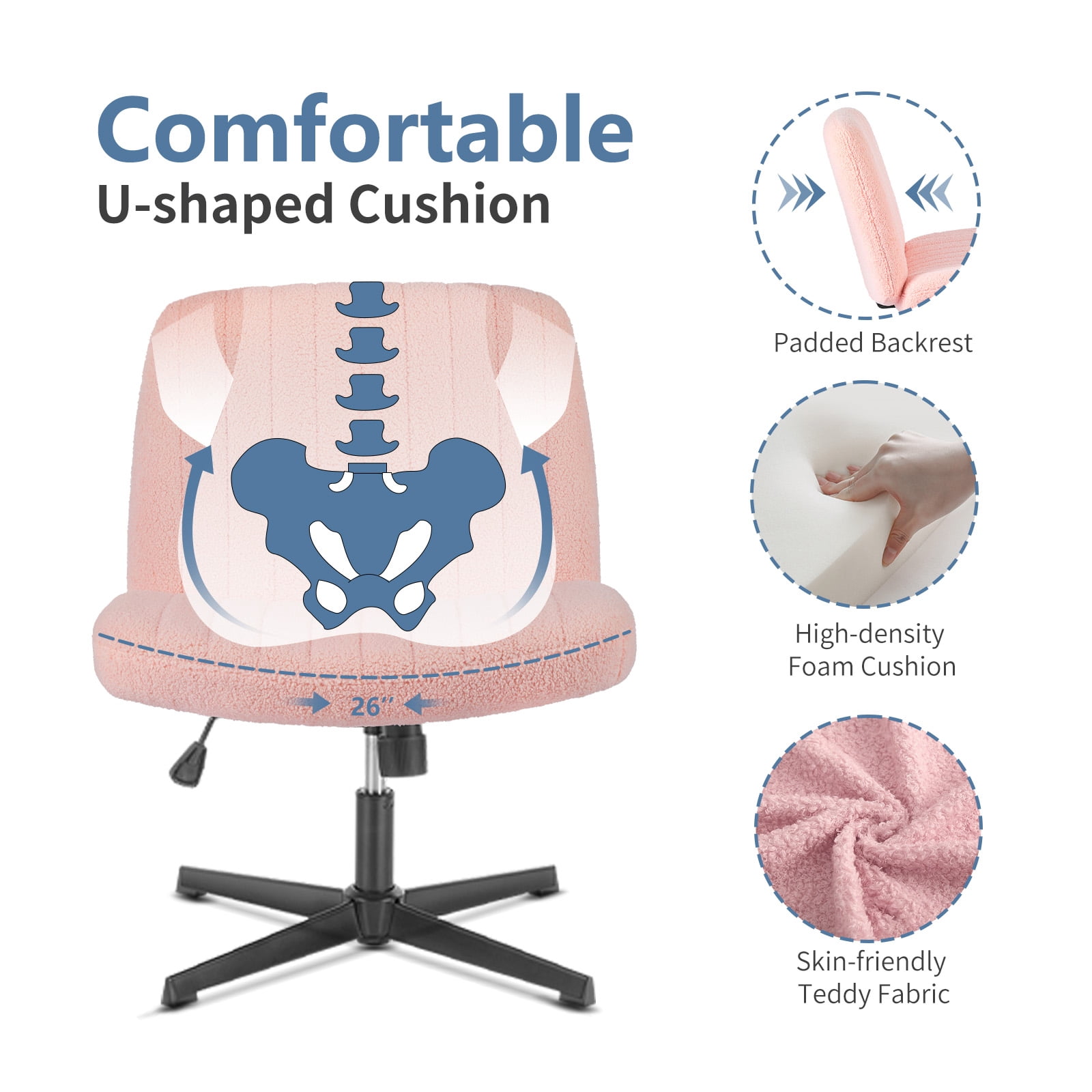 Cross-Legged Armless Swivel Chair without Wheels for Home Office