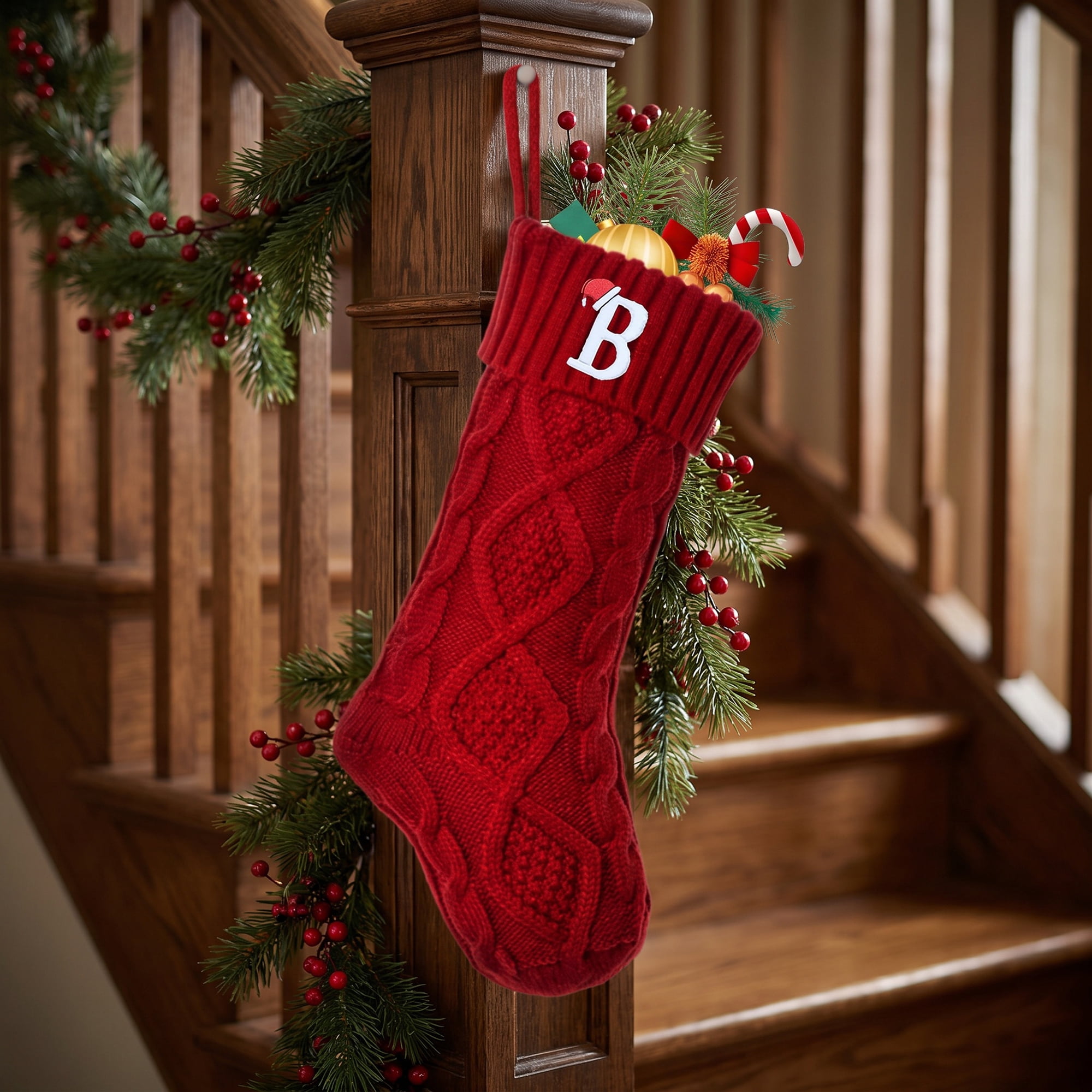 Unique Bargains Canine Bone Christmas Stocking Luxury Puppy Holiday Keepsake Sack Red Letter B 17"