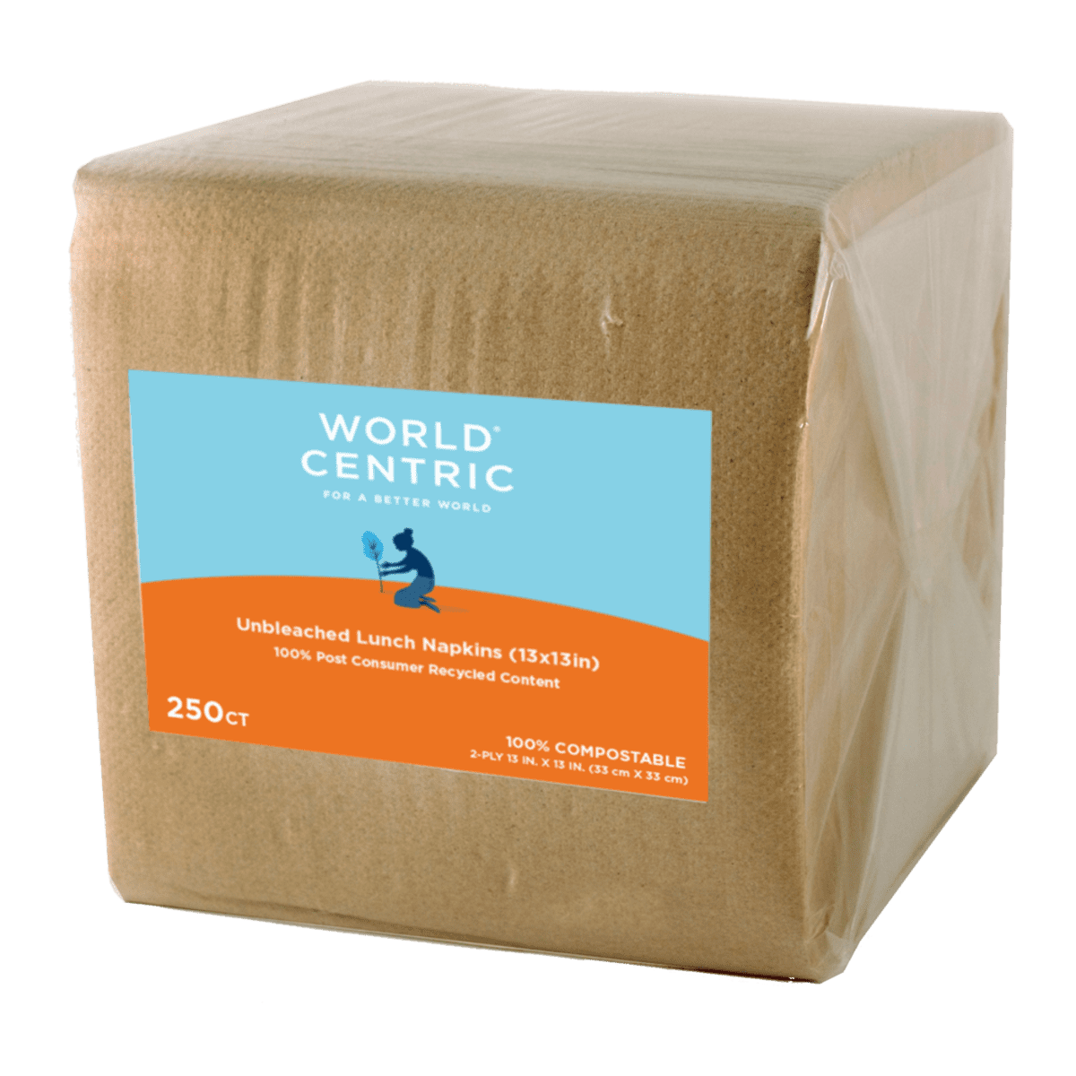 World Centric 100% Post-Consumer Recycled Paper Unbleached Lunch Napkins 250 count 