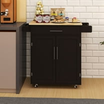 Kitchen Island Rolling Trolley Cart With 1 Drawer & 2 Doors, Adjustable Shelves & Towel Rack, and Seasoning Rack Black