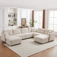 thumbnail image 2 of Multi-Module Combination Style Sofa for Living Room, Bedroom and Other Lounge Spaces, Modern Minimalist Corduroy Combination Sofa w/2 Comfort Cushions w/USB & C Charging Ports,beige,two sets 01523, 2 of 16