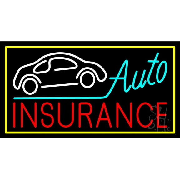 Auto Insurance White Car Logo LED Neon Sign 13 x 24 - inches, Clear Edge Cut Acrylic Backing, with Dimmer - Bright and Premium built indoor LED Neon Sign for automotive store, and mall.