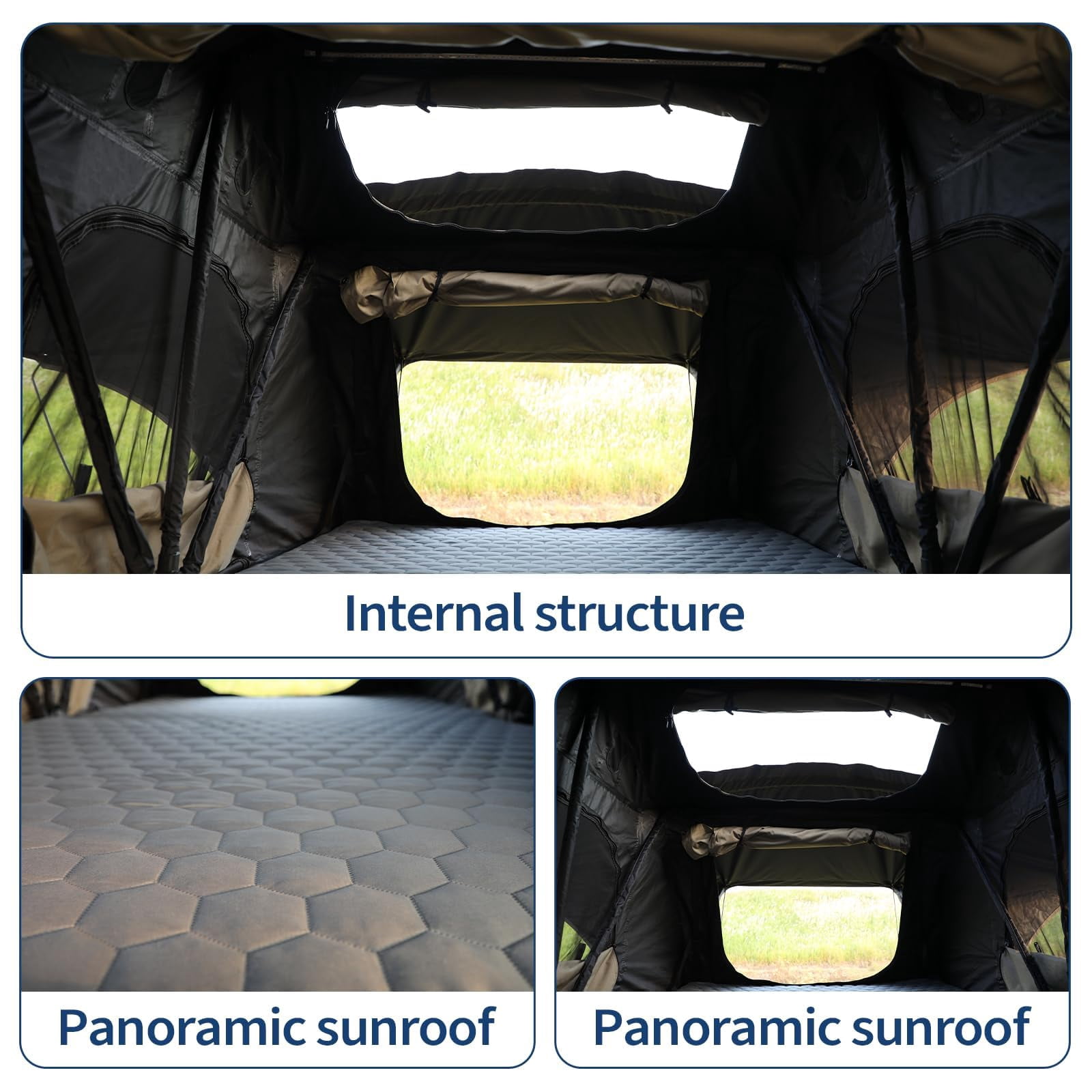 Soft Shell Roof Top Tent for SUV, Truck, Van and Trailer,  & LED Light, Waterproof UV Resistant 4-Season Design for 2-3 Person Camping on Truck, SUV, Van, Trailer