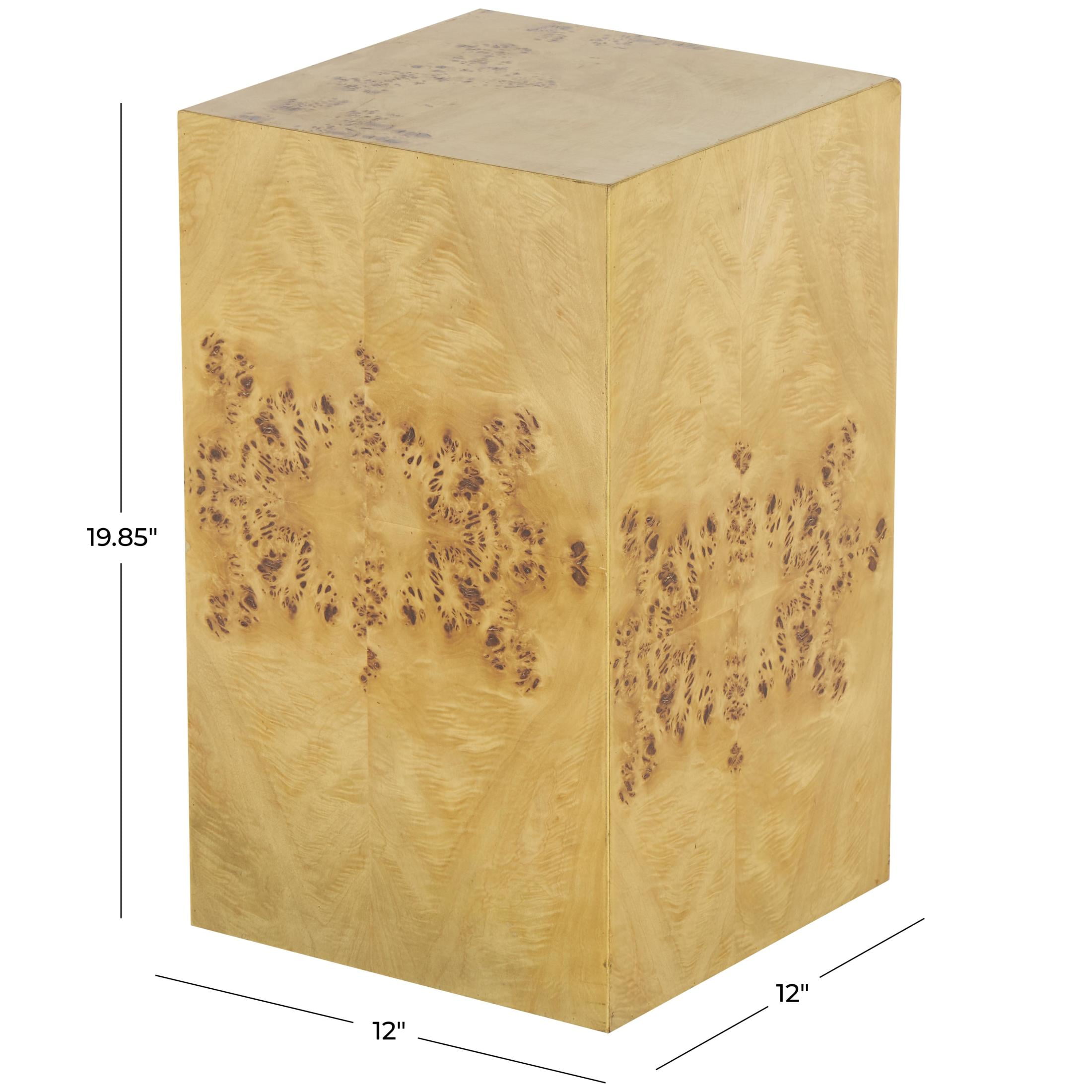 DecMode 12" x 20" Brown Wood Square Cube Accent Table with Wood Grain Patterns, 1-Piece