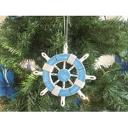 Rustic Light Blue and White Decorative Ship Wheel Christmas Tree Ornament 6" - Christmas Tree Decoration - Nautical Decorating