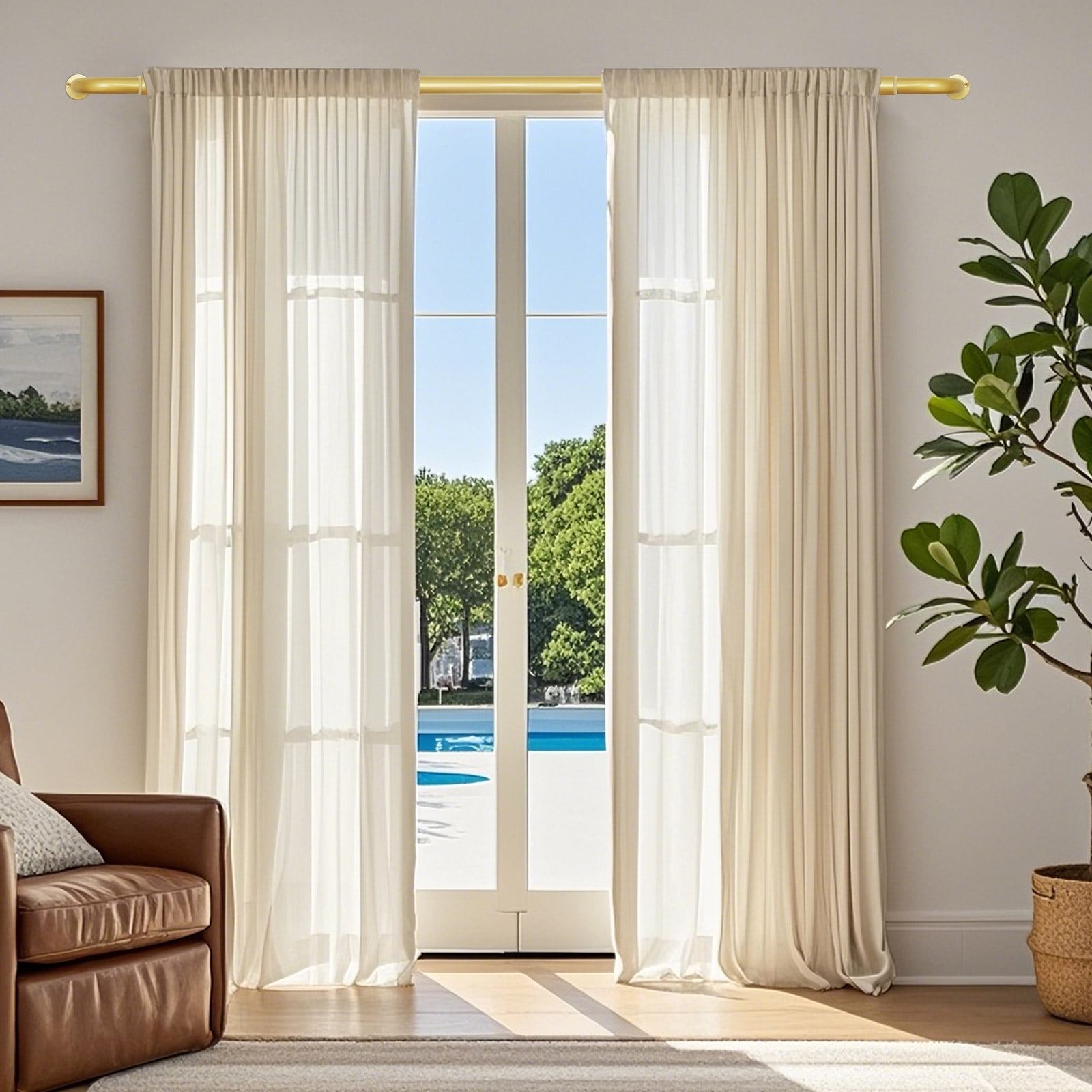 Meriville 1-Inch Diameter Wrap Around Blackout Curtain Rod, 28-Inch to 48-Inch, Royal Gold Finish with Round Base