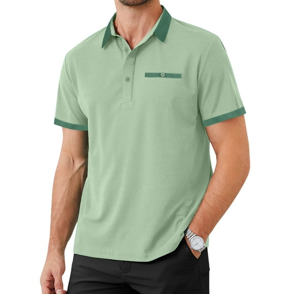 Thrilos Golf Shirts for Men Color Block Short Sleeve Tops Workout Performance Polo Shirt with Pocket